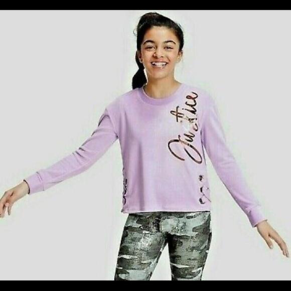 JUSTICE‎ Lilac & Gold Velour Lace-Up Sides Sweatshirt Plush Comfort 18 Plus - Picture 1 of 6